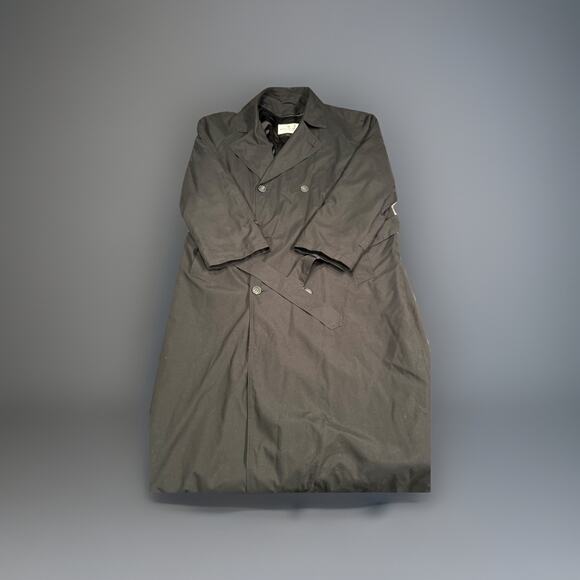 Bill Blass 44L Men’s Trench Coat Black Belted Long Overcoat Removable Liner VTG